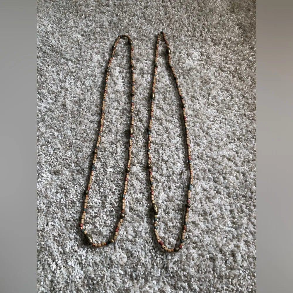 2 pcs Vintage Statement Carved Colorful Tribal Ethnic wood Beaded Necklace 28” - Image 7