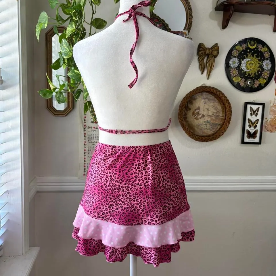 Candies Swim Skirt/Top Bikini Set Cheetah Polka Dot Y2K‎ Retro Womens Small - Image 3