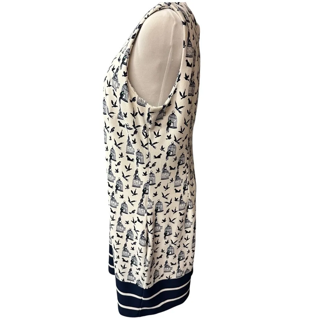 Julian Taylor Sleeveless Birdcage Songbird Print Stripe Border‎ Sheath Dress 12 - Image 4