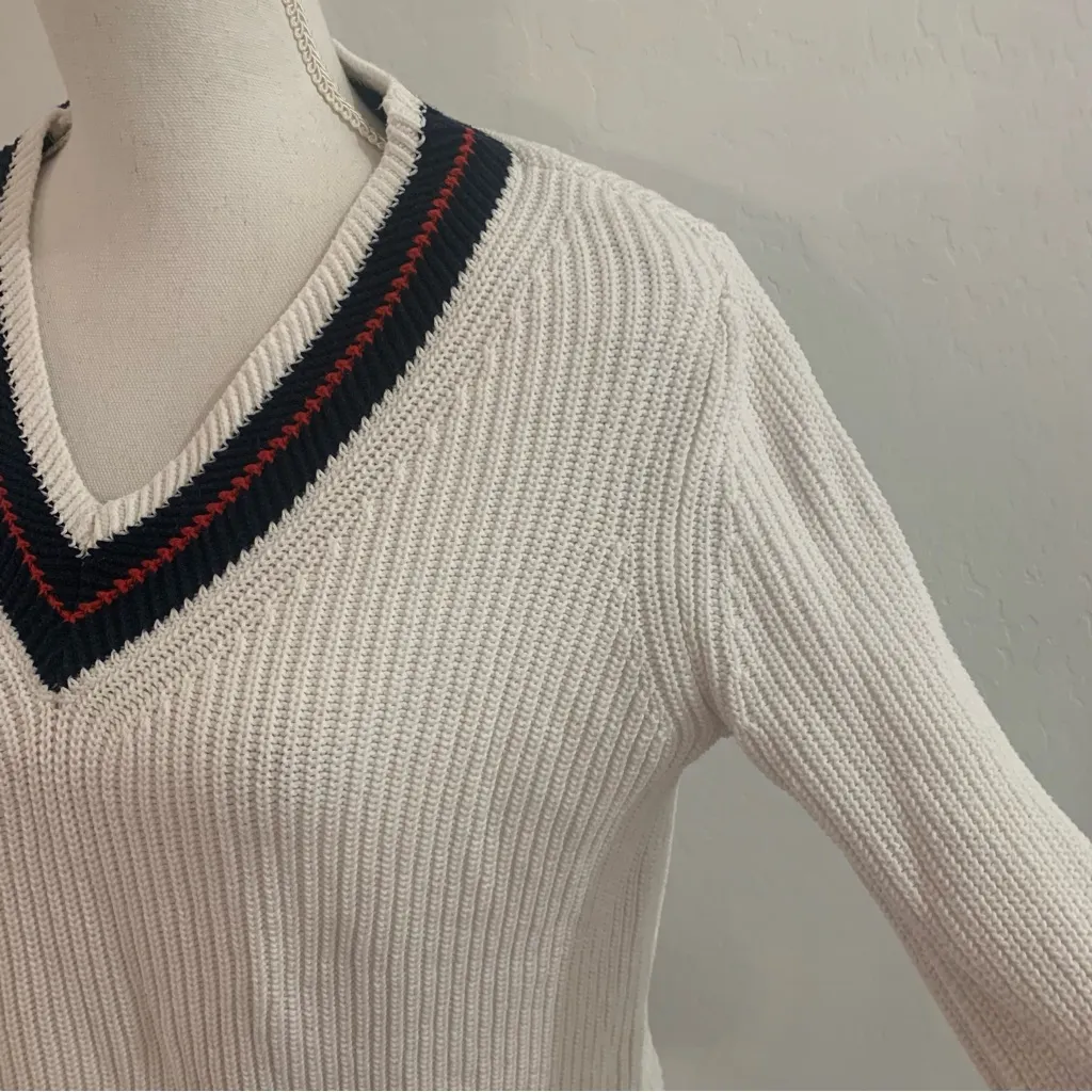 Cabi Ace V-neck Preppy Bell Sleeve White Sweater Style 5639 Size M - Image 5