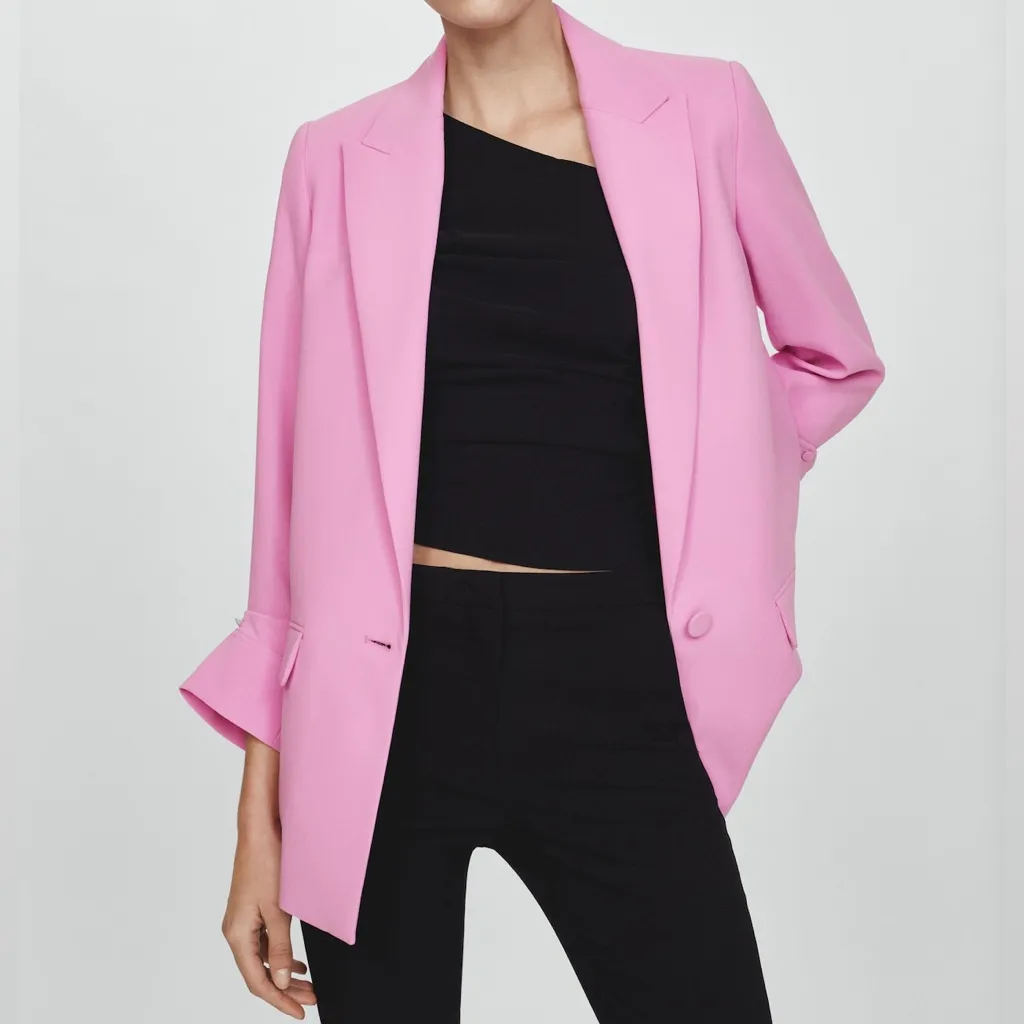 NWT MANGO Tailored Blazer with Turn Down Sleeves PINK size small spring - Image 7