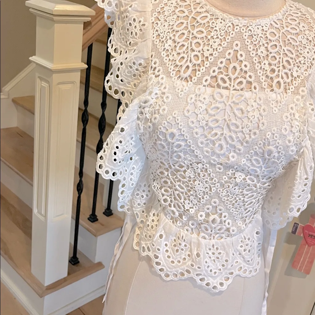White Lace Eyelet Romantic Side Ties Top Size undefined - Image 2