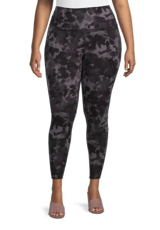Terra & Sky Womens Black Tie Dye High Rise Ankle Leggings Size 1X 16W-18W New - Image 2
