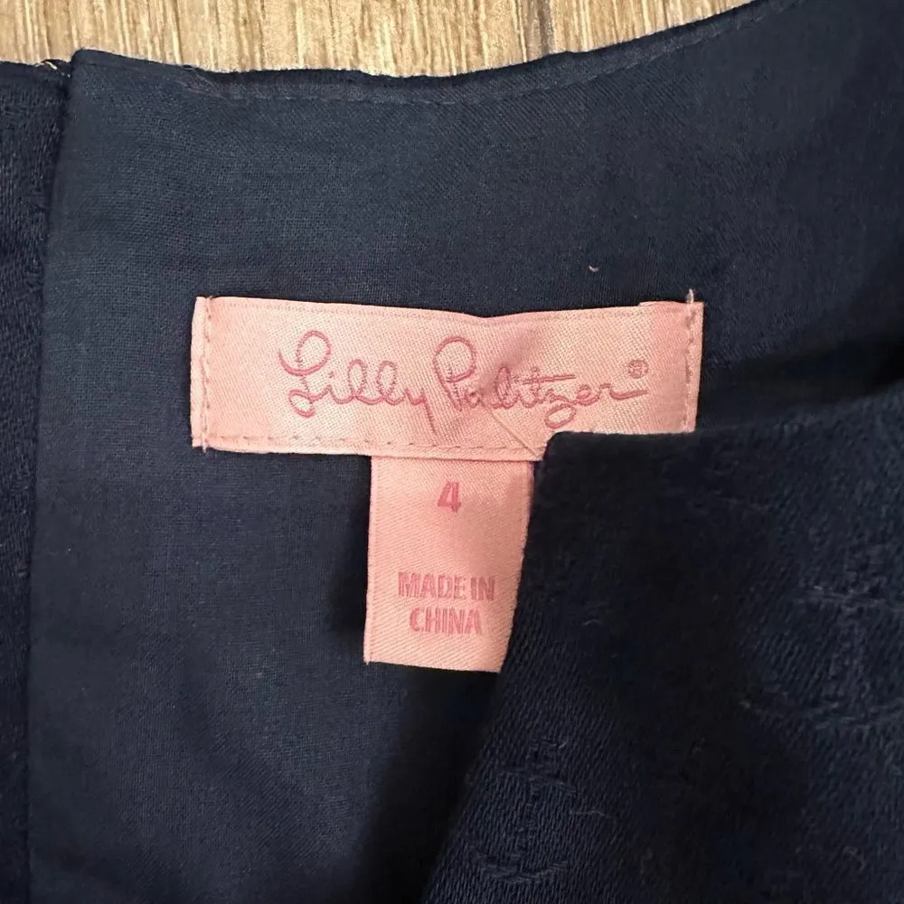 Lilly Pulitzer Womens Size 4 Dress Augusta Sheath Lace Navy Blue Gold White - Image 9