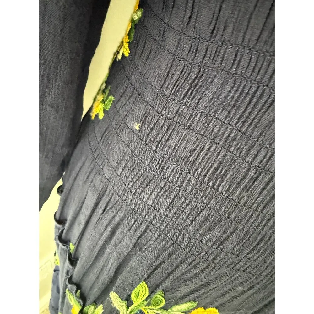 Anthropologie Fig and Flower Floral Embroidered Dark Navy Blue Maxi Dress Med MP - Image 5