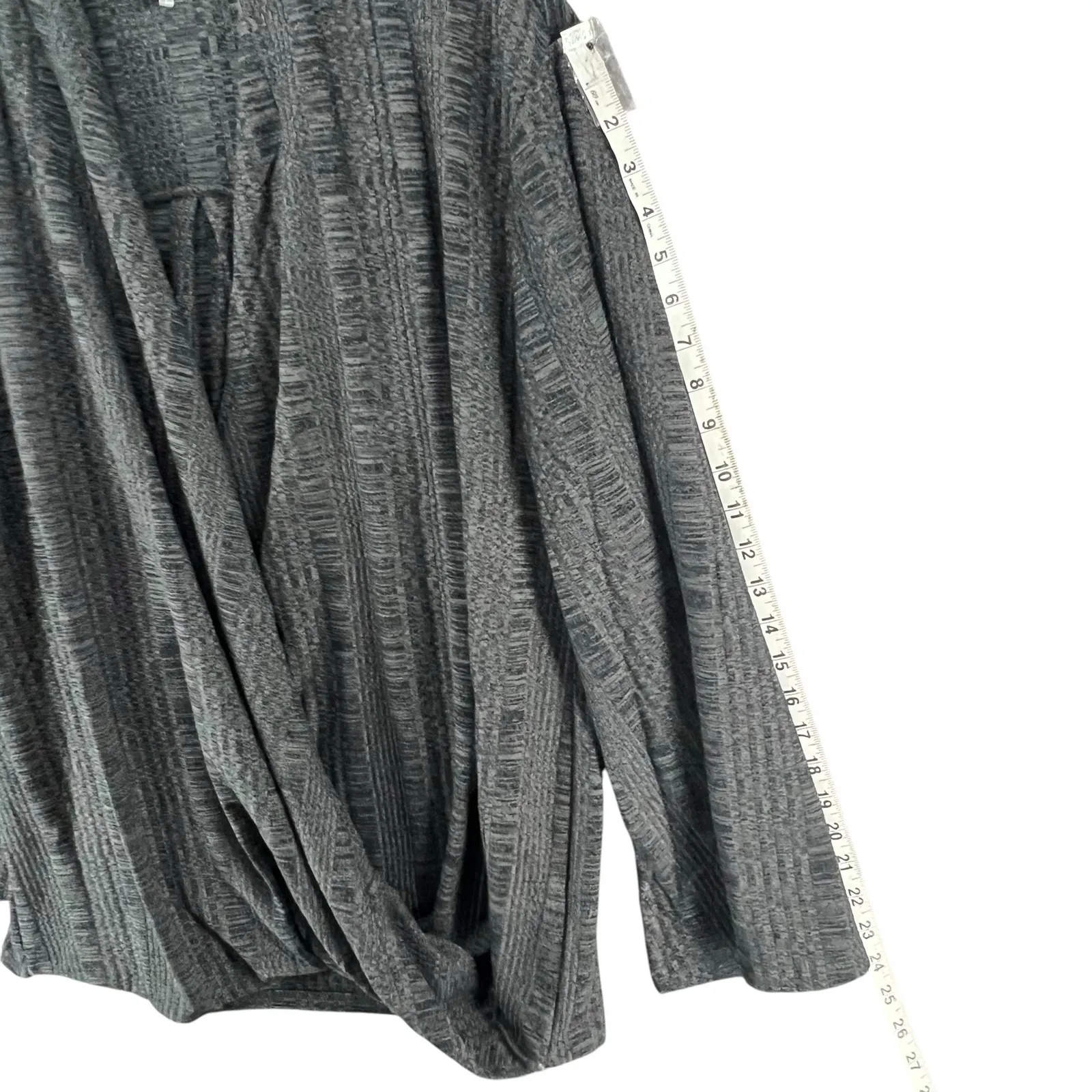 Suzanne Betro Sweater 1X Gray Textured Faux Wrap Front Stretch Surplice Cozy Top - Image 10