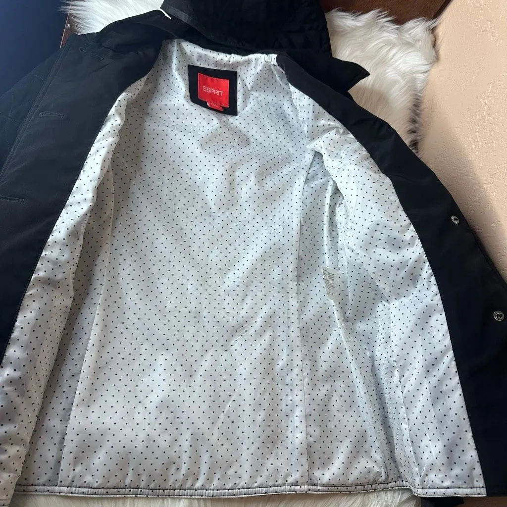 Esprit Black Quilted Button Front Hooded Jacket Size Small - Image 5