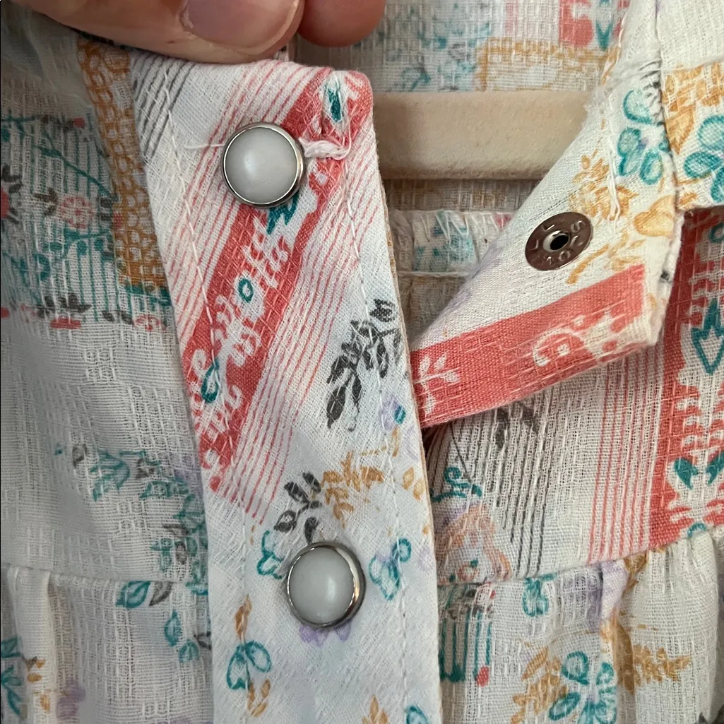 Vtg Atkins House Dress Medium Button Front Lounge Dress Floral Patchwork Med ! Pink - Image 5