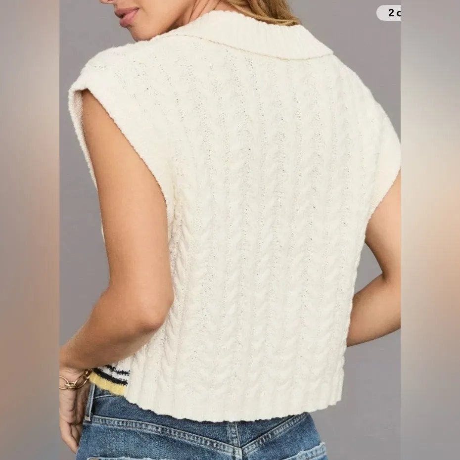 Maeve by Anthropologie Cotton/Wool Blend Polo Collar Crop Cable Knit Sweater XS - Image 3