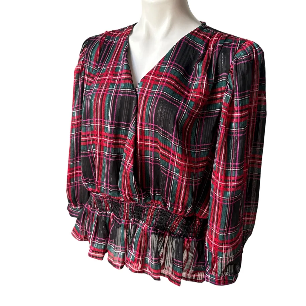 NWT, Riley & Rae Mix and Mingle Wrap Plaid Smock Top, Sz XL Red - Image 2