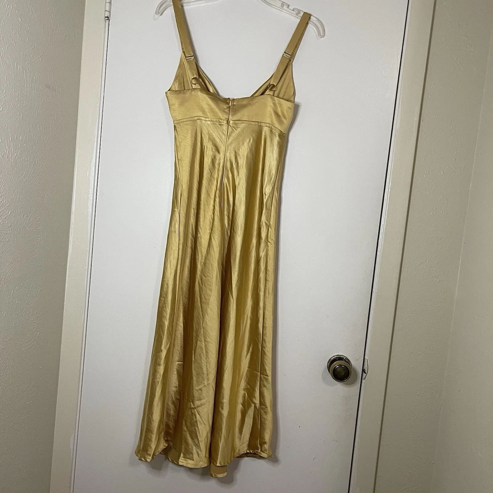 NEW! Selfie Leslie Perfect Day Satin Midi slip Dress Mustard US small st1957b01 - Image 8