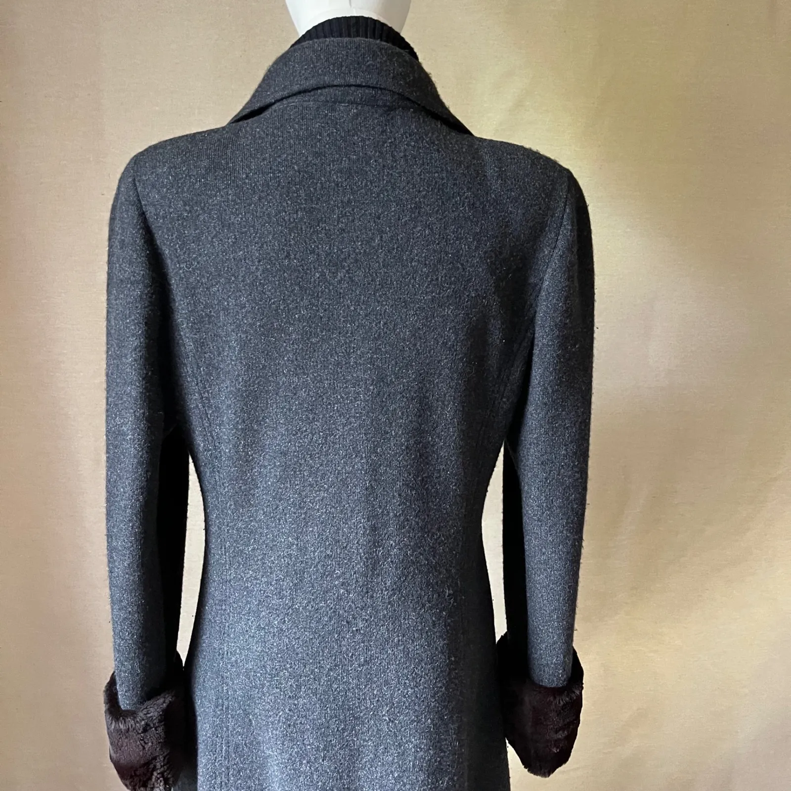 Vintage Fathi Due Paris Pure Cashmere Coatigan‎ S/M Gray Fur Cuff Long Maxi Coat - Image 8
