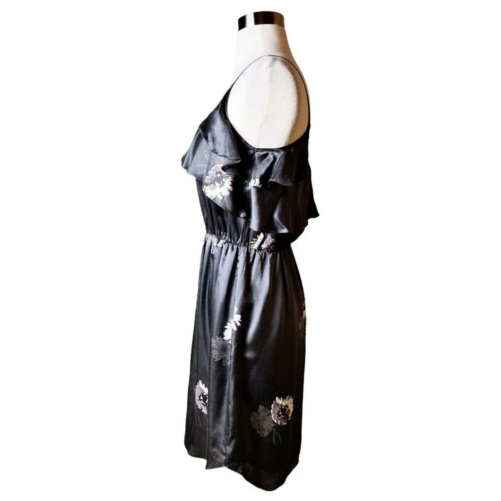 REBECCA TAYLOR SILK Sleeveless Mini Cami Dress Shadow Daisy Gray Size 0 NWT - Image 7