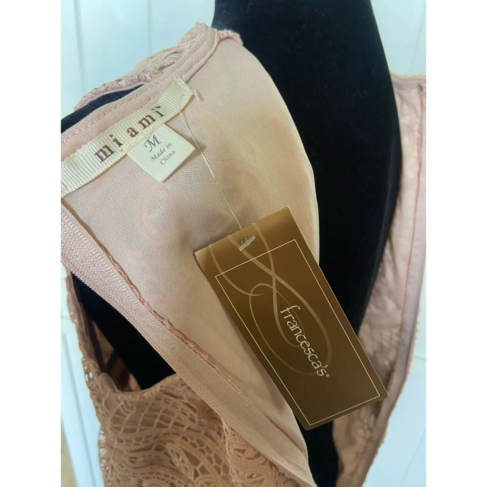 Miami Womens Dress Sz M Blush Pink Lace Eyelet Fit and Flare Francesca's NEW‎ - Image 6