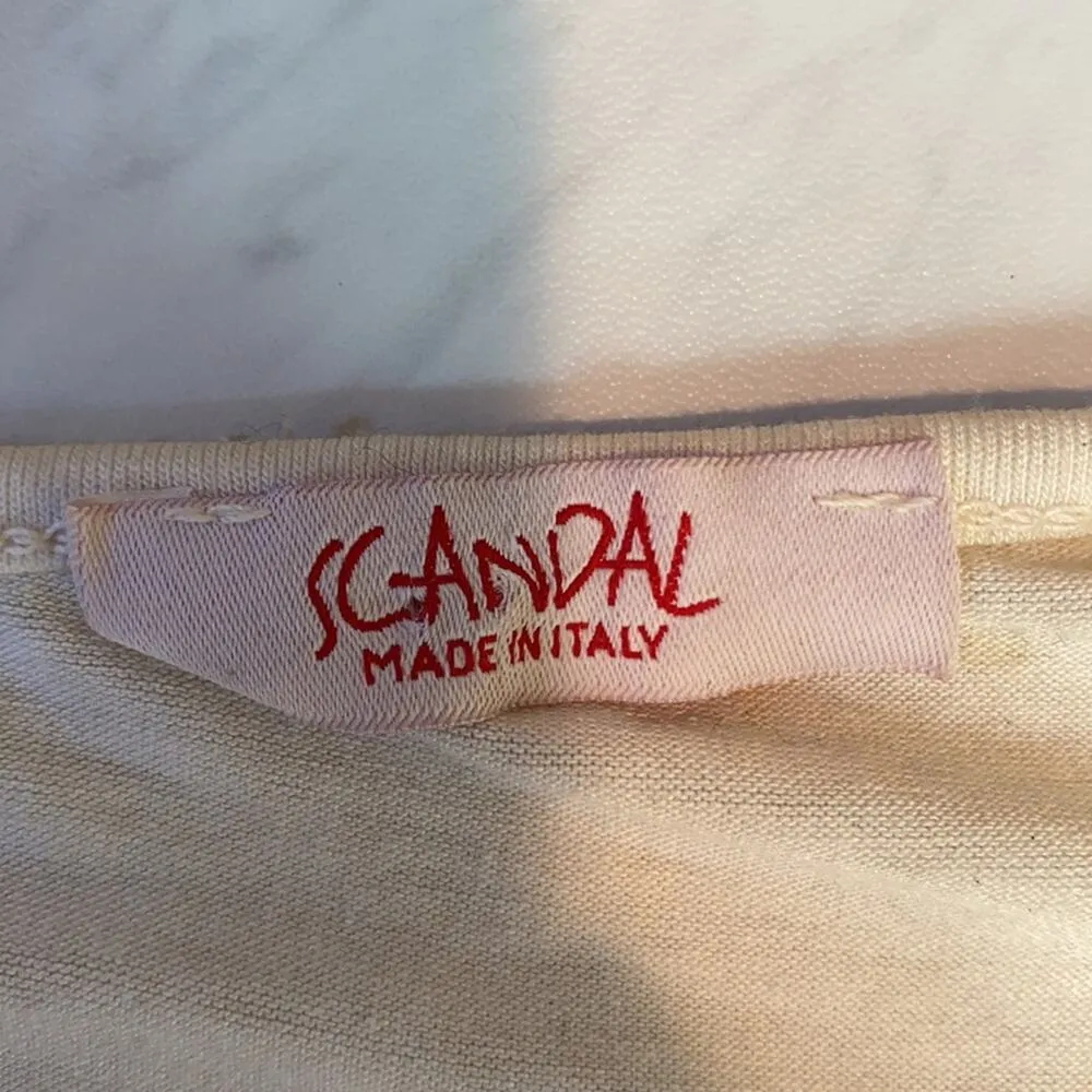 Sandal Made In Italy Cream Scoop Neck Blouse with Sheer Trim Bottom Size XL - Image 7