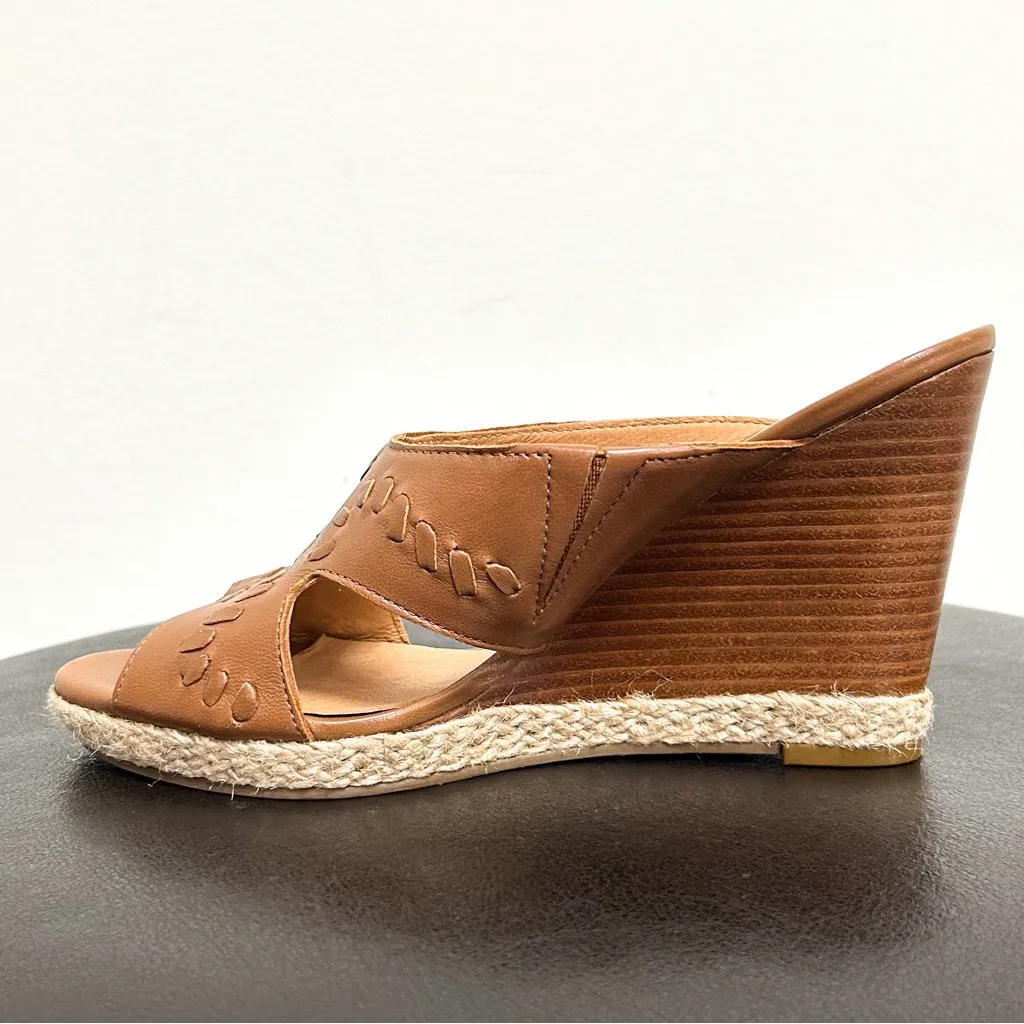 Jack Rogers Sophia Oak Brown Leather Wedge Whipstitch Heel Open Toe Sandals 7 M - Image 4