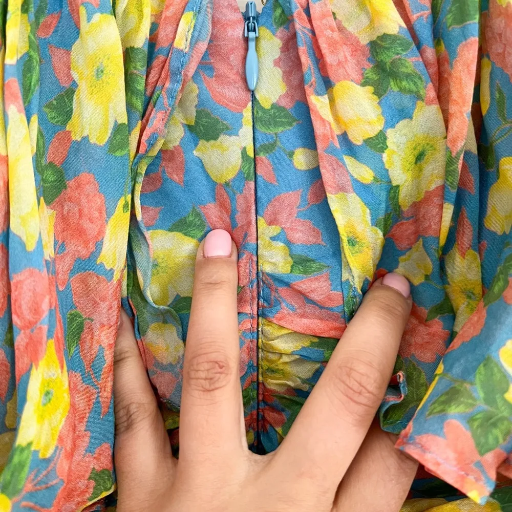 AMUR Amore Floral Ruffle Cutout Silk Maxi Dress Sz 6 - Image 6