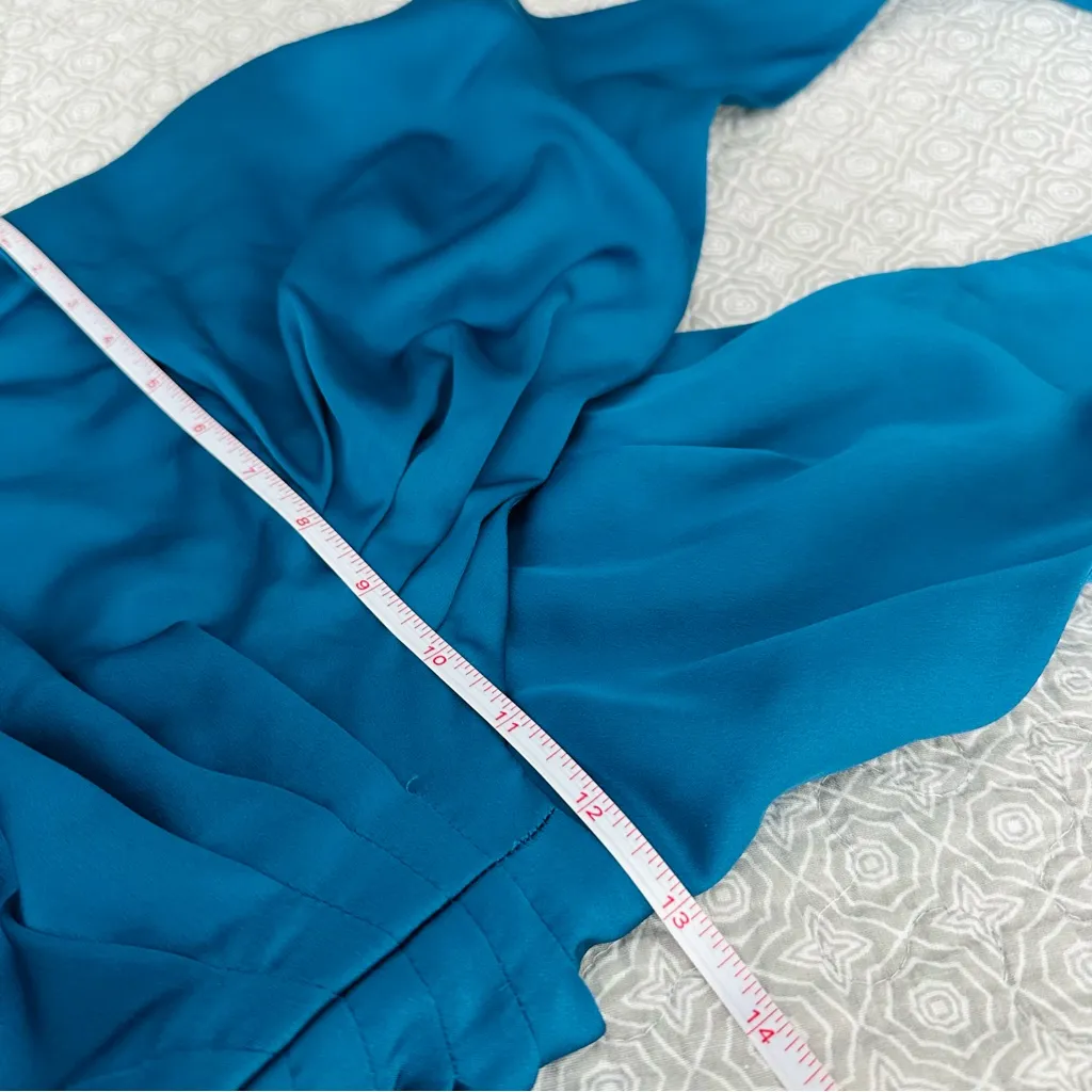 ASOS Design Blue Teal Satin Halter Neck Maxi Dress Gown Slit Ruching Size 4 - Image 12