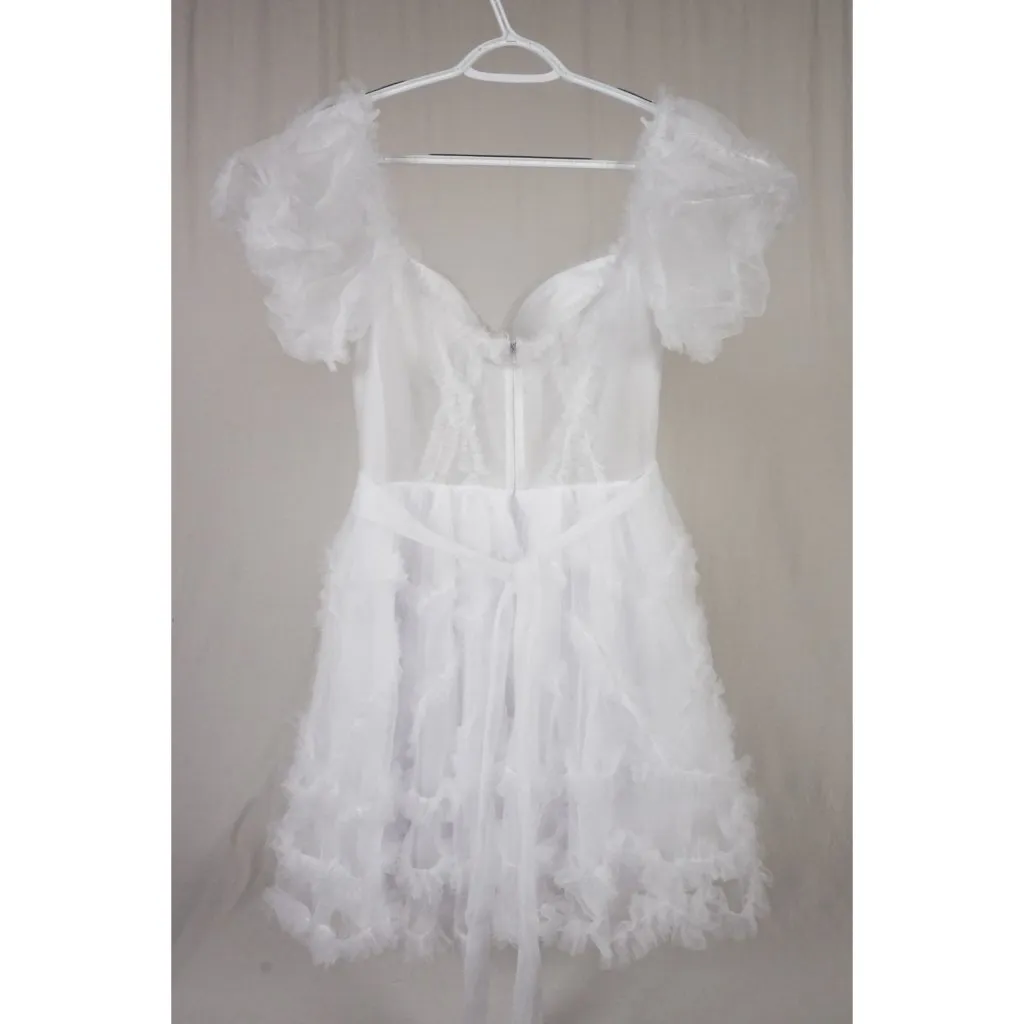 White Off Shoulder Tulle Puffy Sleeve Dress Costume Party Homecoming US 10 - Image 5