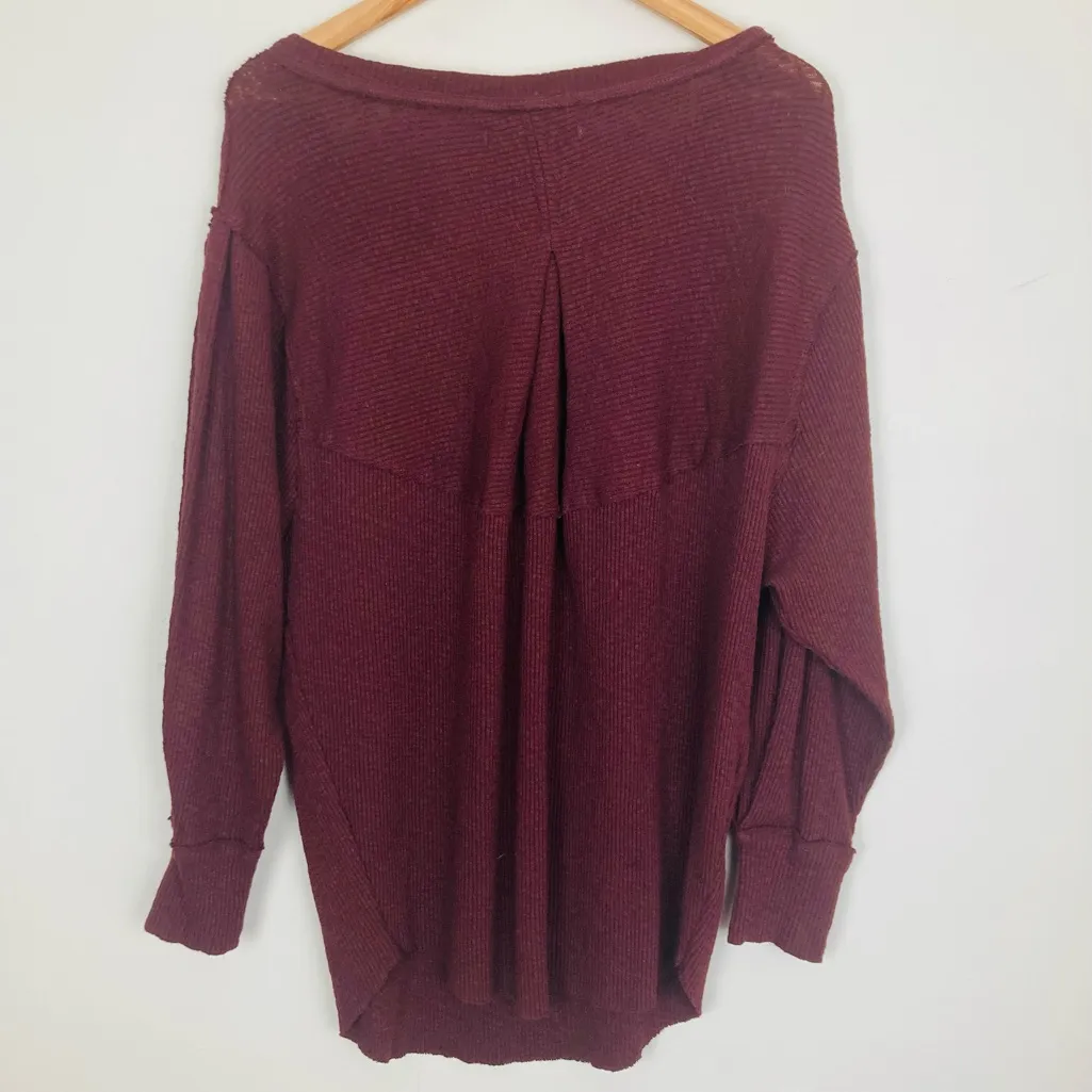 We the Free Free People burgundy colored waffle knot scoop neck oversized top. S - Image 2
