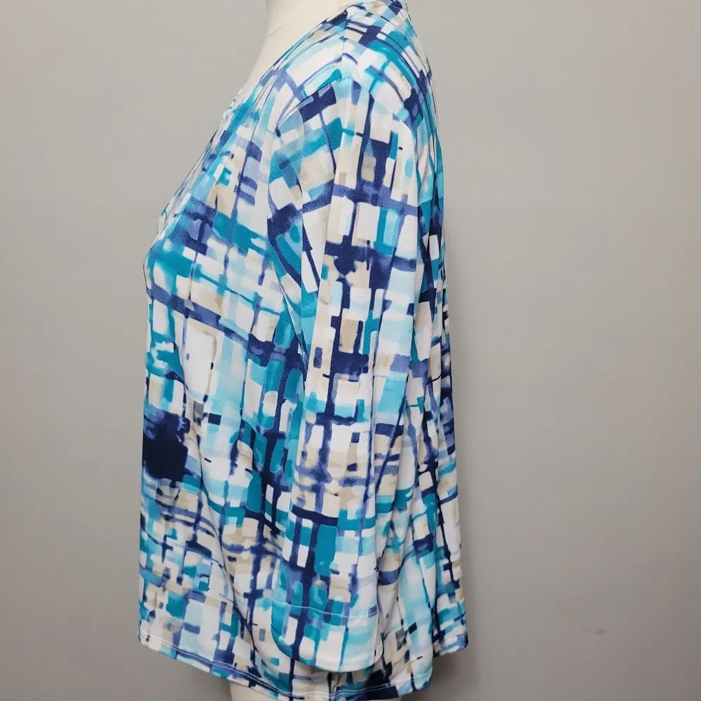 Toni Morgan blue abstract knit blouse size mp - Image 4