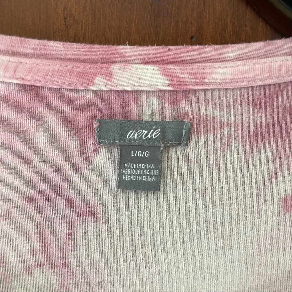 Aerie Pink and White Tie Dye Soft & Sexy Flowy Relaxed Fit T-Shirt Large - Image 3