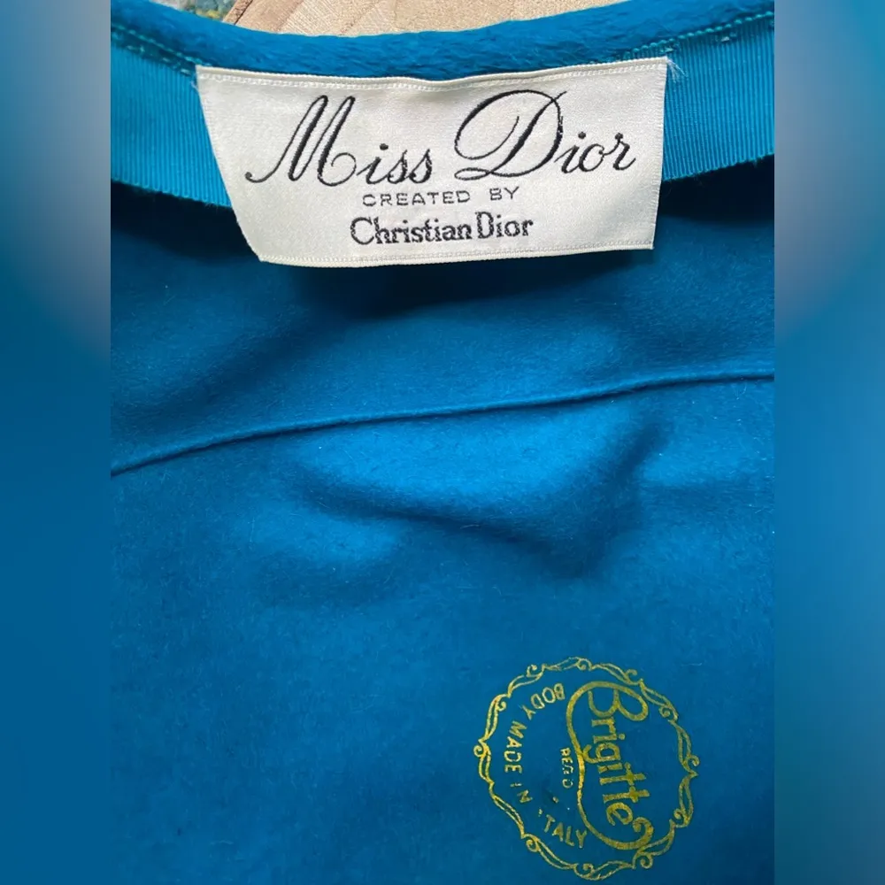 Vintage 50/60s Miss Dior  brushed teal cloche hat with satin bows - Image 8