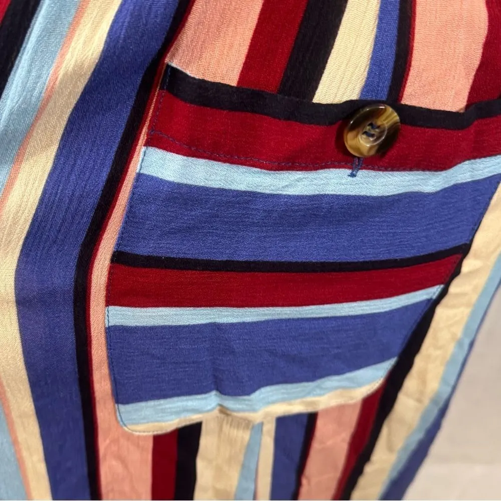 Anthro Anama multi color striped smocked halter midi dress size medium - Image 3