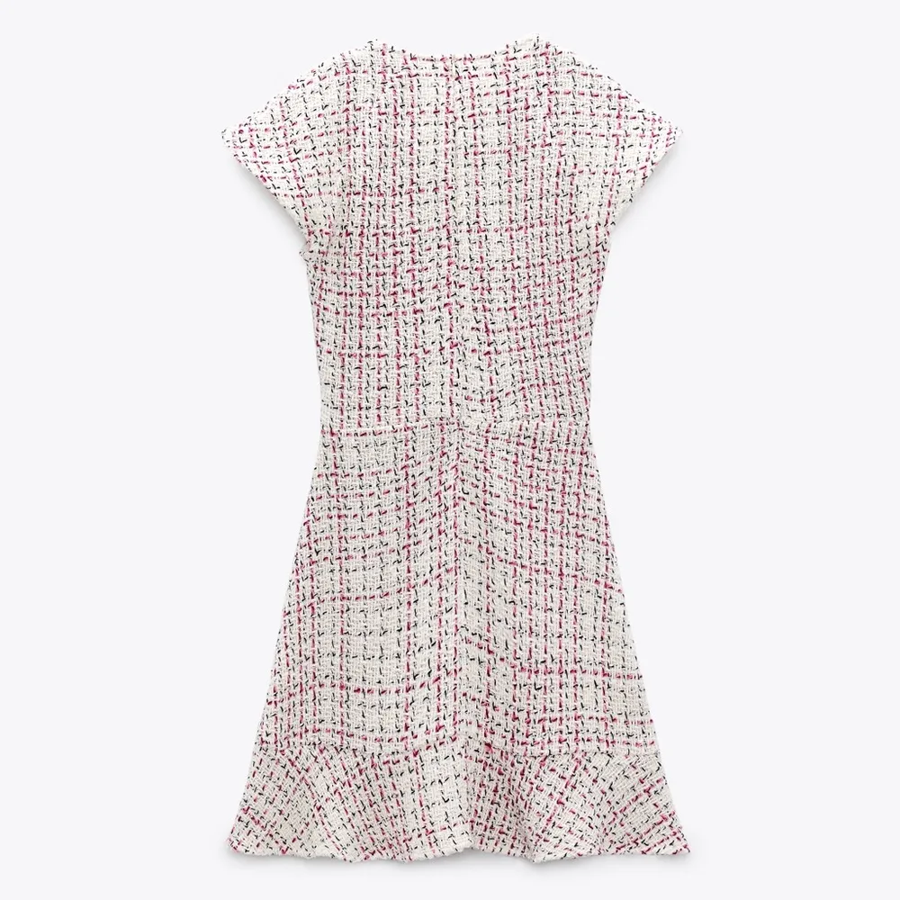 Zara Textured Weave Tweed Dress With Ruffles - Image 4