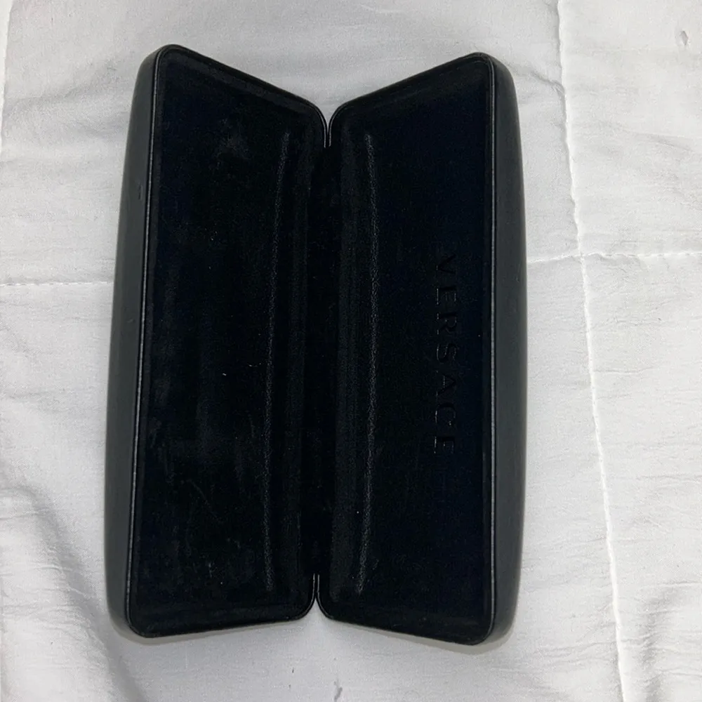 Versace Black Faux Leather Glasses CASE ONLY Felt Lined Gold Lettering On Top - Image 6