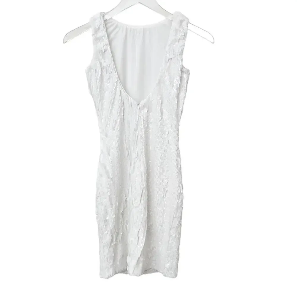 DRESS‎ THE POPULATION White Sequin Bodycon Mini Dress size XS - Image 2