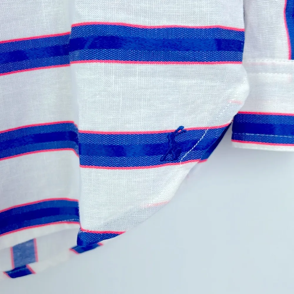 Joules| Lorena Striped Long Line Woven Shirt Blue Coral Button Front NWT sz 4 - Image 3