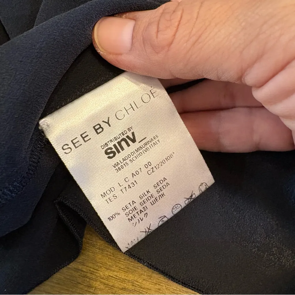 See By Chloe Back Sheer Top Blouse Ruffle Stretch Collar 6 Whimsigoth Silk - Image 6