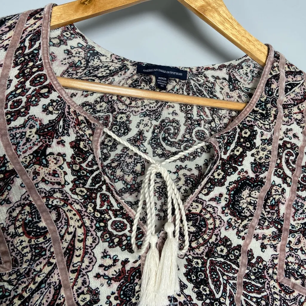 American Eagle Paisley Blouse Peasant Boho Fairy Babydoll Top Whimsigoth Floral - Image 4