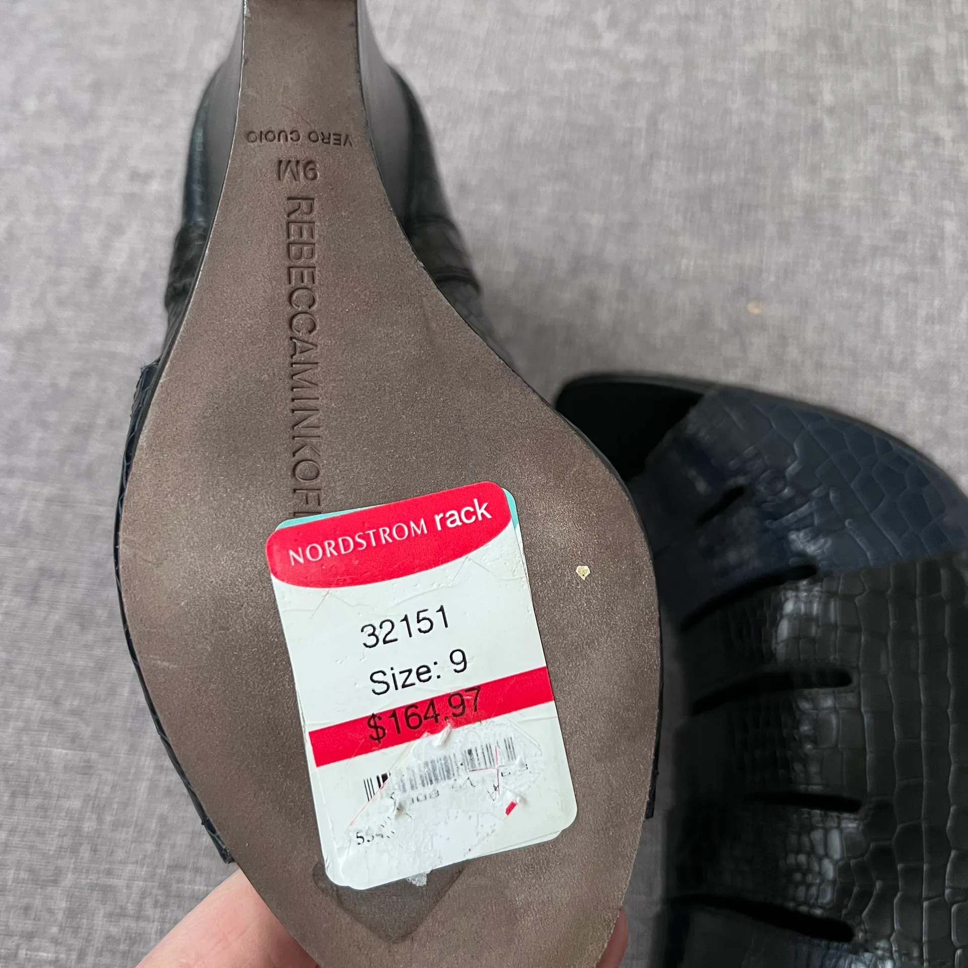 NWT Sonny Embossed Peep Toe Wedge Booties Size 9 Navy Blue Black - Image 7