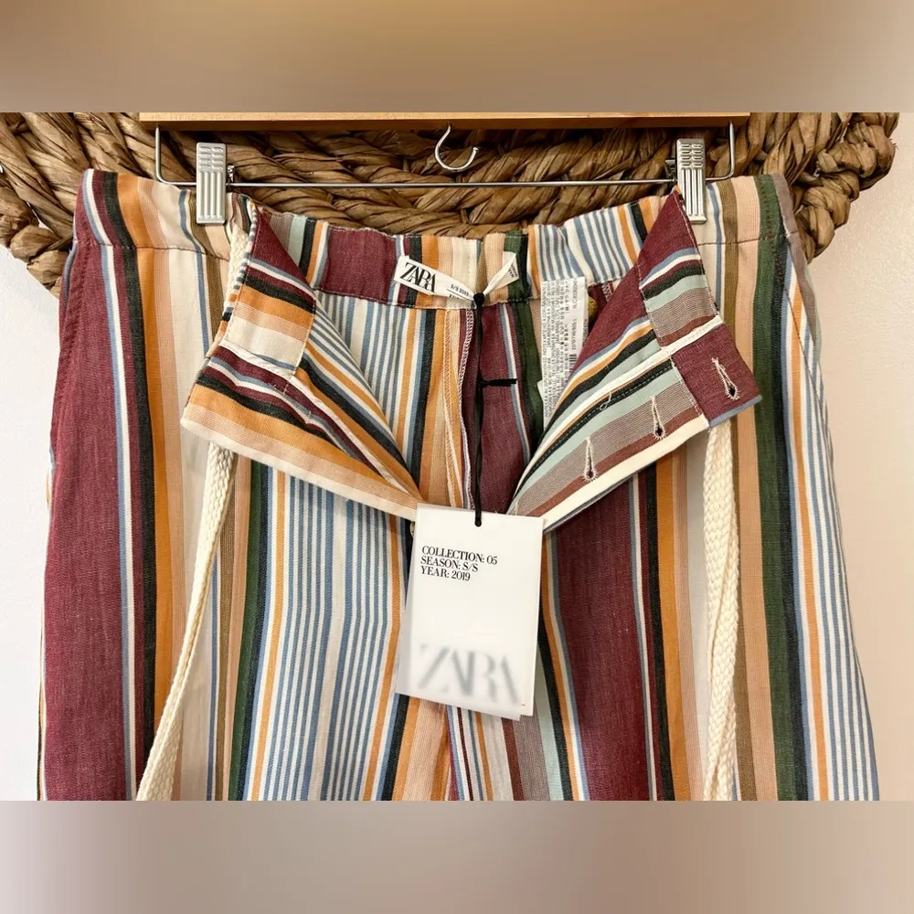NWT Zara Striped Linen Trousers Size Large - Image 7
