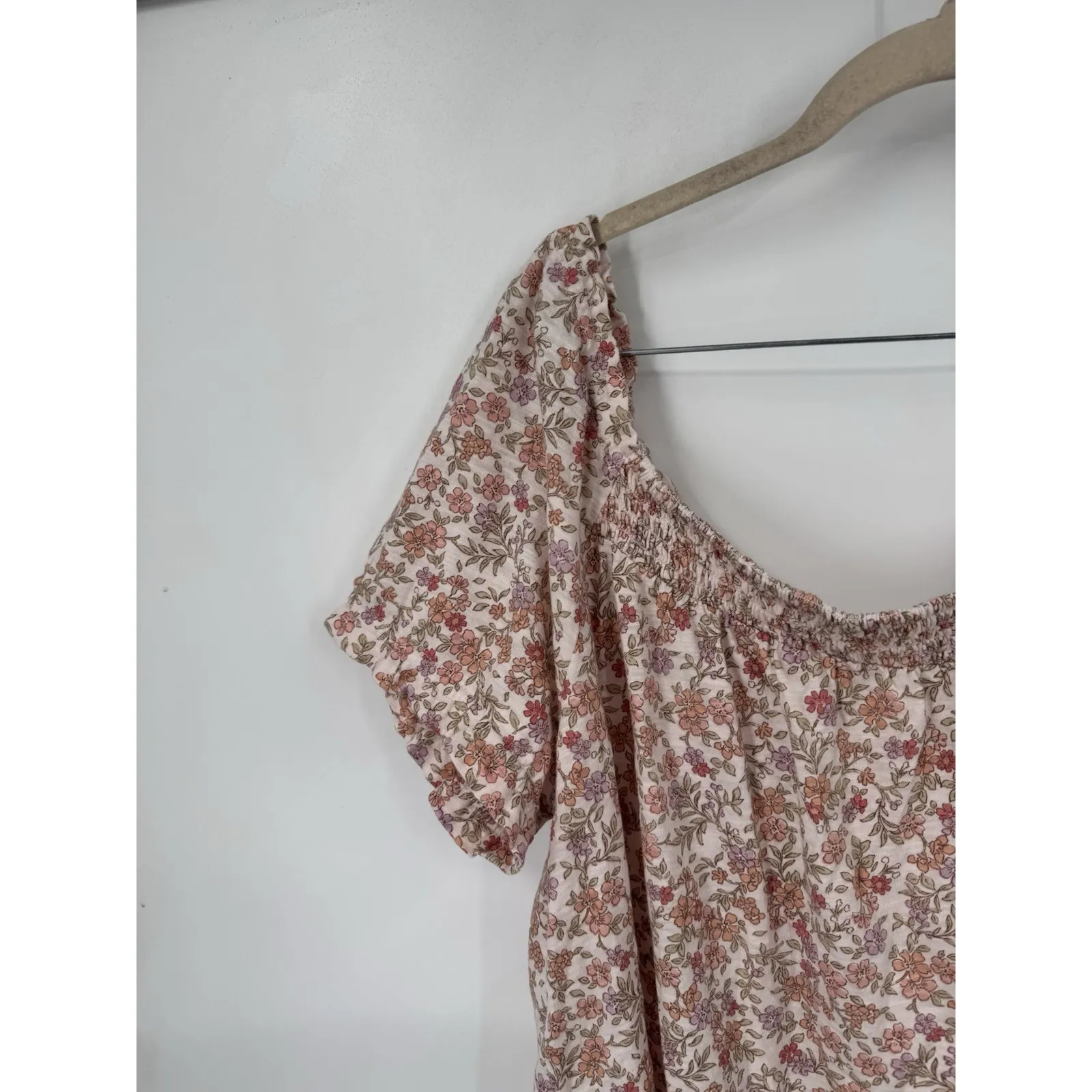Lucky Brand Square Neck Floral Peasant Top Women Large Cream Prairie Fairy - Image 10