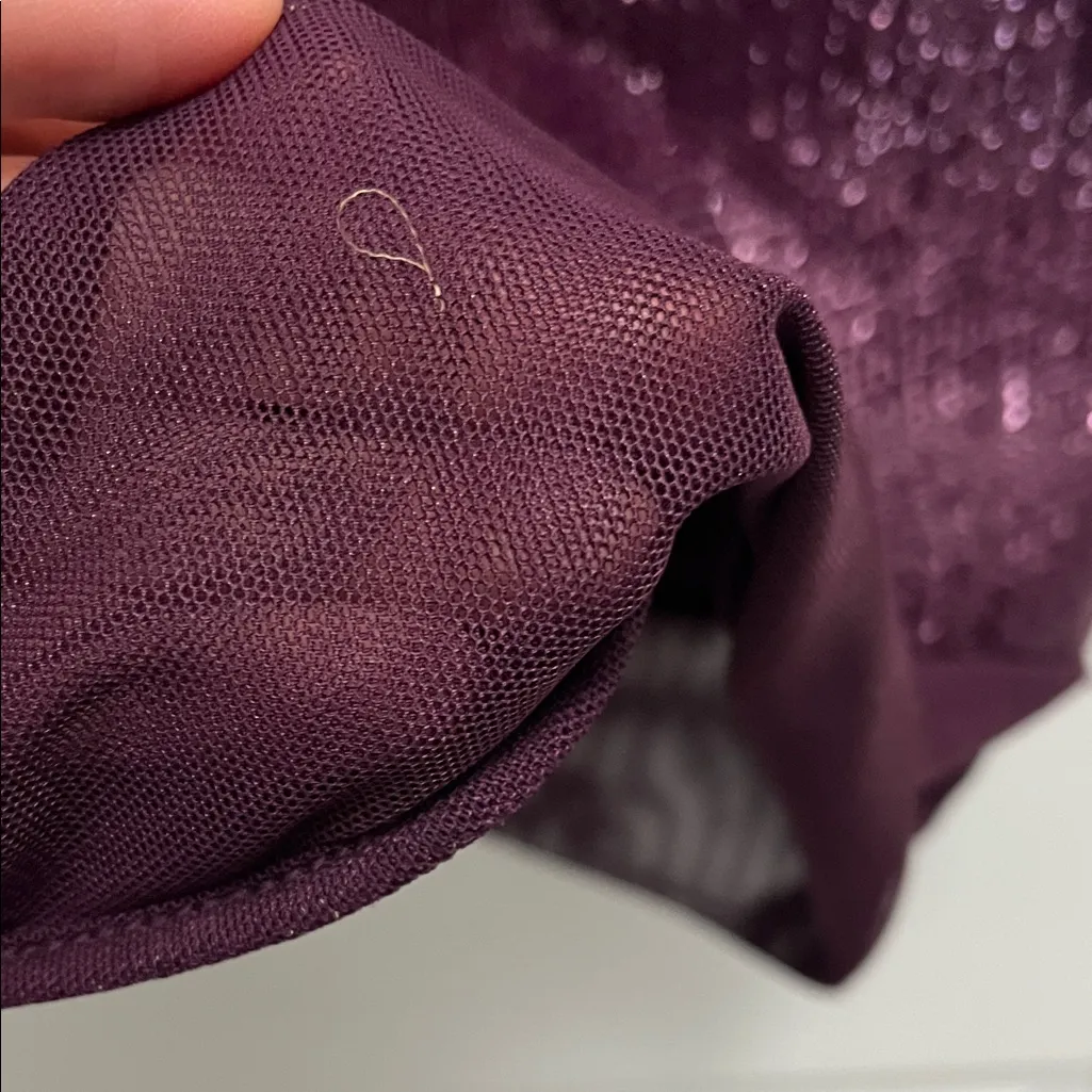 BCBG Maxazria Barlow Dark Purple Sequins & Mesh Mini Dress - Size Small - Image 10