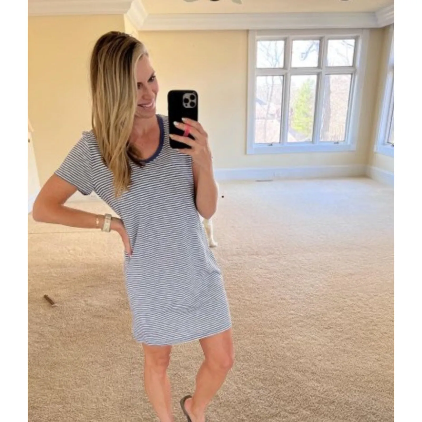 NEW Womens XS 0/2 Short Sleeve T-SHIRT Mini DRESS Universal Thread Blue Striped - Image 5