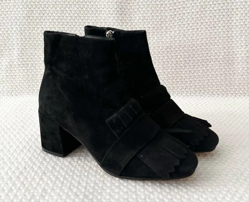 Steven Steve Madden Shooter Black Suede Kilty Fringe Ankle Dress Boot 6.5 - Image 60