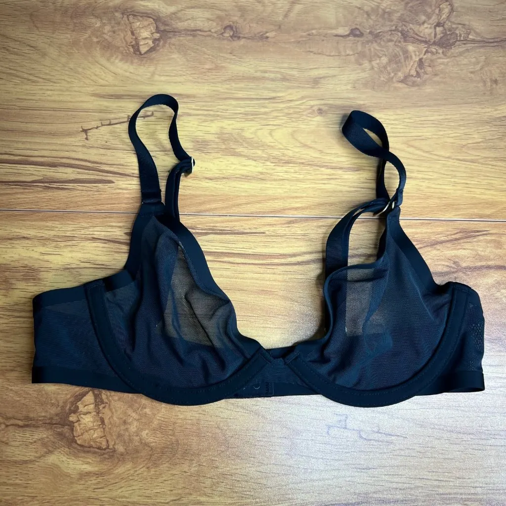 CUUP The Plunge Bra Size 32A Black‎ Mesh Underwire Sheer NEW Black - Image 4