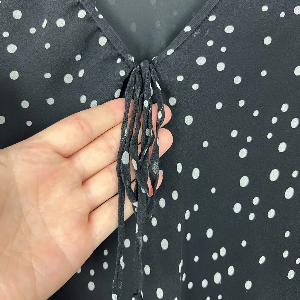 90s‎ Y2K Silk Top Womens 3X Black Polka Dot Fairy Grunge Whimsigoth Festival - Image 4