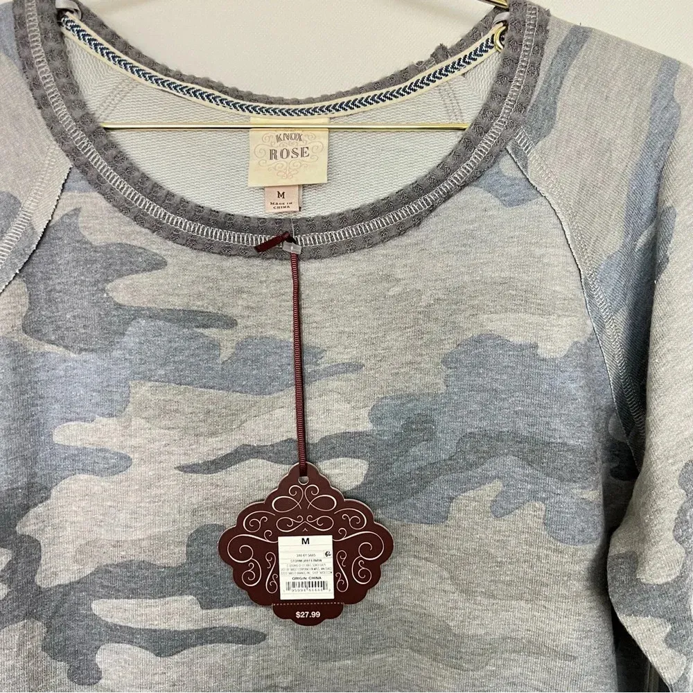 Knox Rose Sweatshirt Gray Camo Print Size Medium Long Sleeve - Image 3