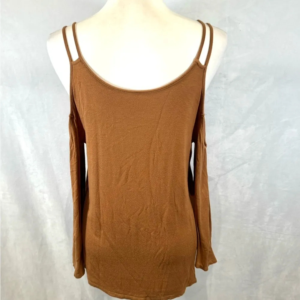 double strap long sleeve off shoulder rust color top size large - Image 2