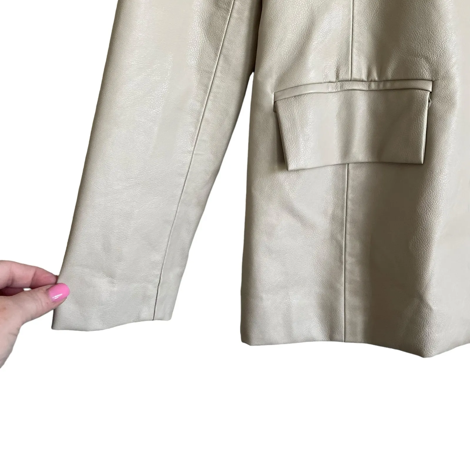 Le Lis Women Jacket‎ S Cream Faux Leather Long Sleeve Lined Blazer Career Chic - Image 7