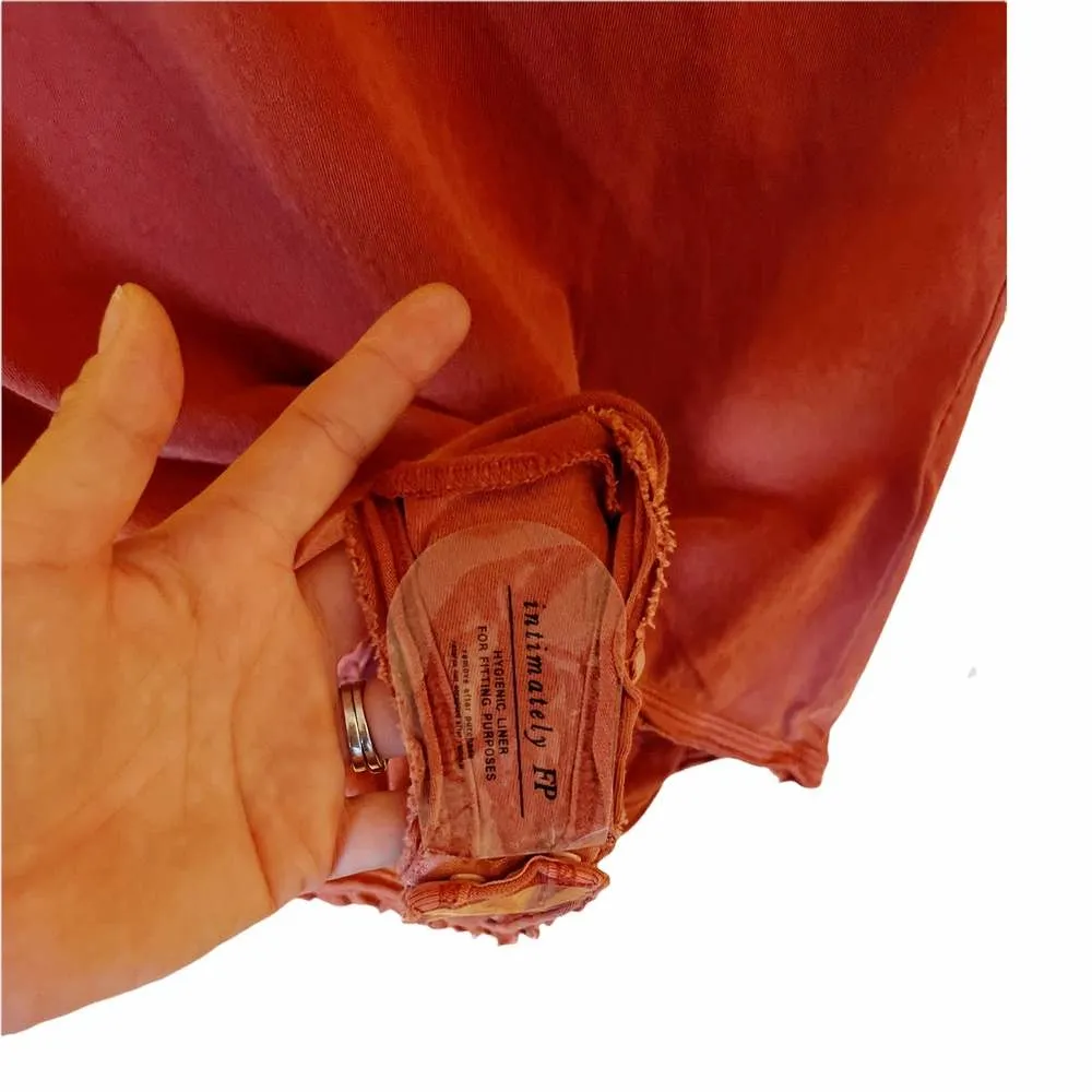 FREE PEOPLE Bodysuit Long Sleeves Burnt Orange Scoop Neck Cotton Raw Hem NWOT - Image 6