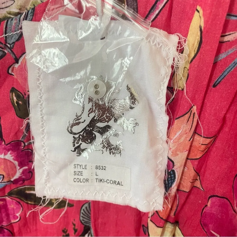 NEW Sundance Cino Tiki Coral Floral Mini Dress Pink Size L - Image 3
