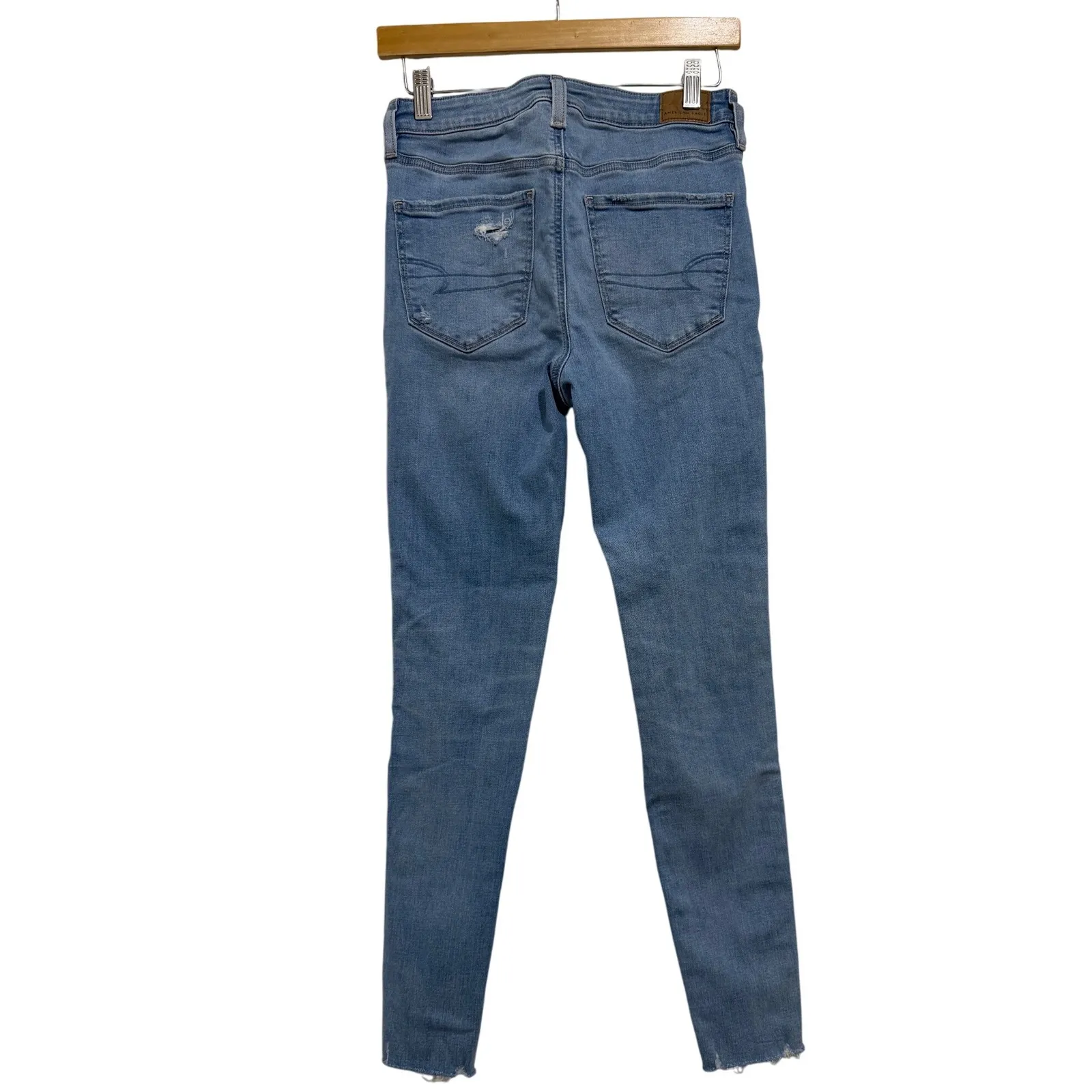 American Eagle Super High Rise Jegging Women's Sz 4 Distressed Blue Denim Jeans - Image 2