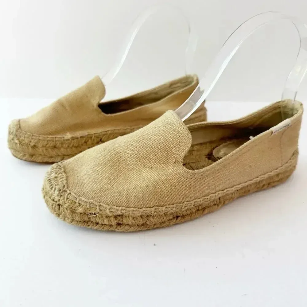 SOLUDOS Size 6‎ Tan Canvas Espadrille Flats Casual Summer - Image 2