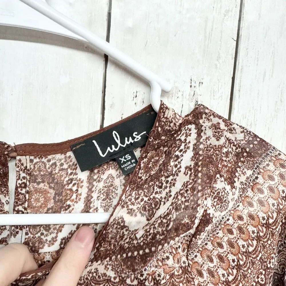 Lulus Bodysuit Women Size XS Brown Boho Tribal Long Sleeve Cuffed Crewneck - Image 2